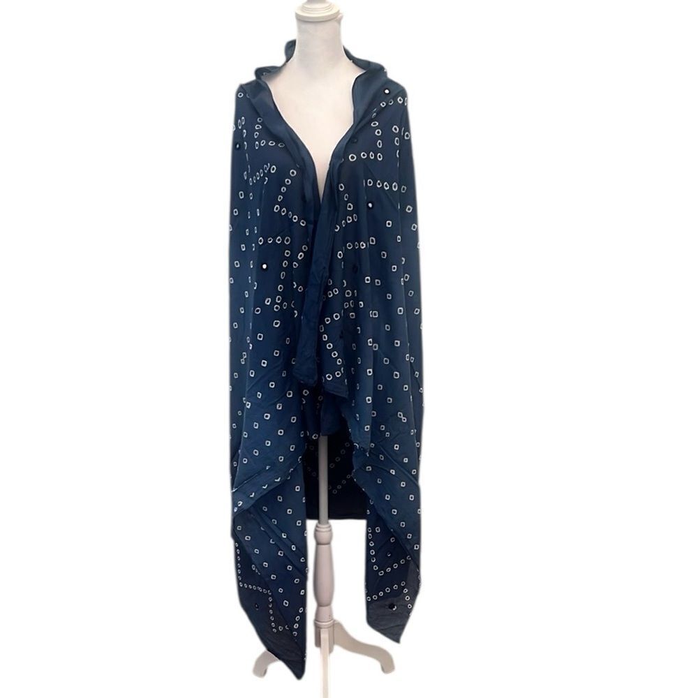 Vintage Newport News Chic Blue Wrap Coverup Scarf with Eyelet Design 44x88” EVC